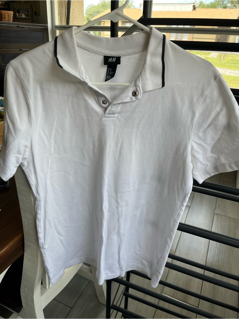 H&M White Polo Shirt with Black Collar Trim